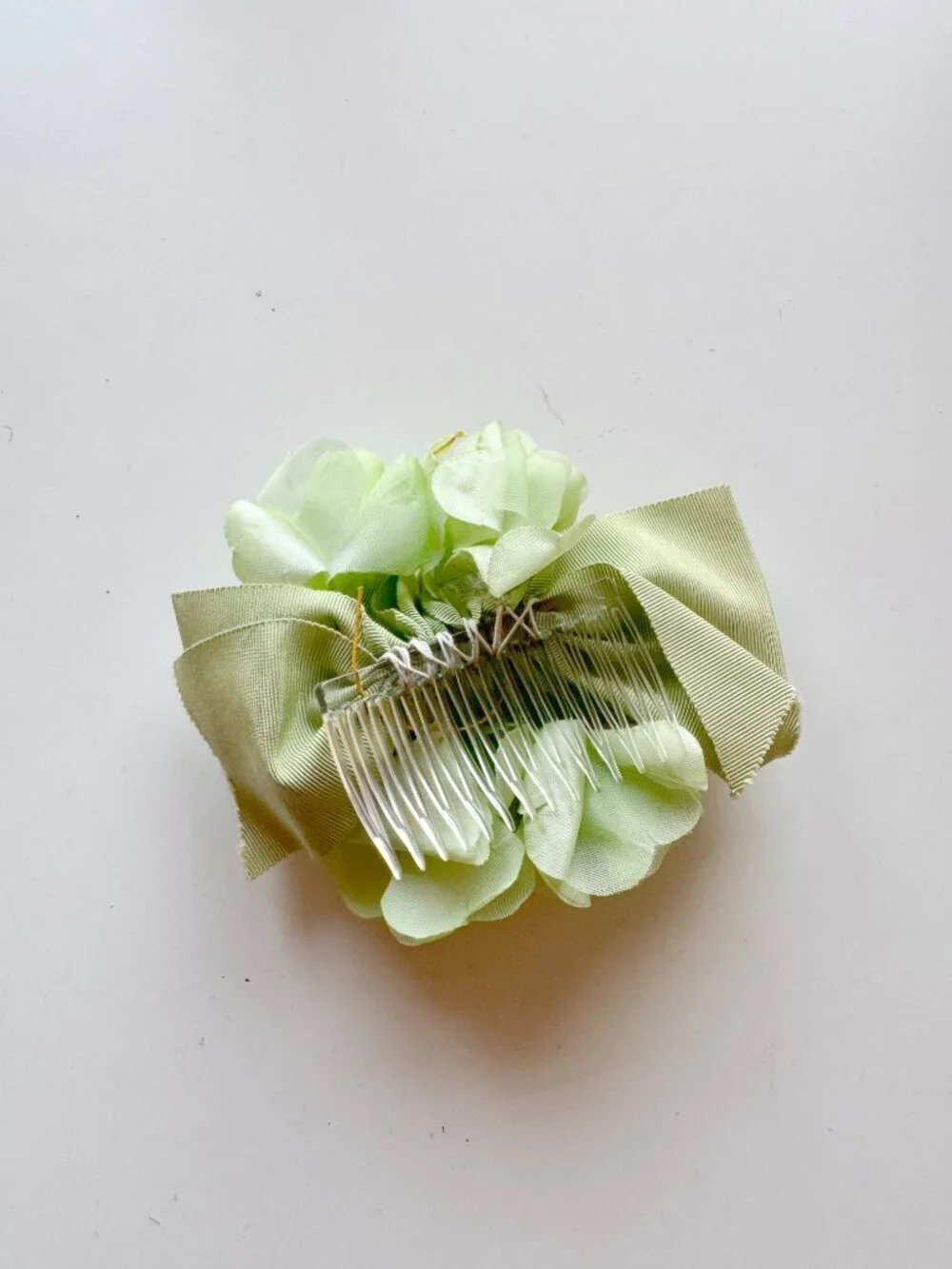 Vintage Green Grosgrain Ribbon Faux Floral Barrette Hair Clip - Picture 2 of 4